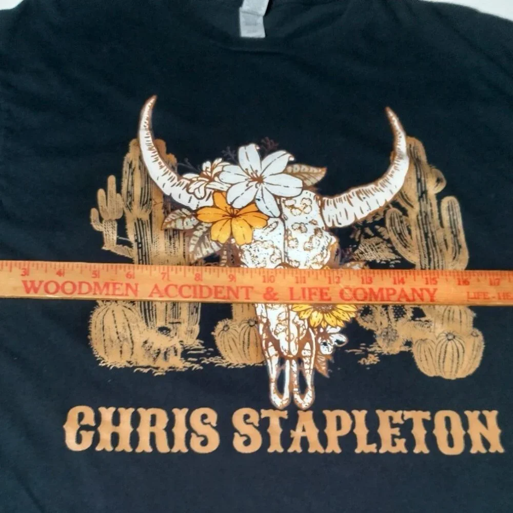 Chris Stapleton Tour Shirt L All American Road Show Black Desert Skull Cactus - Picture 7 of 12